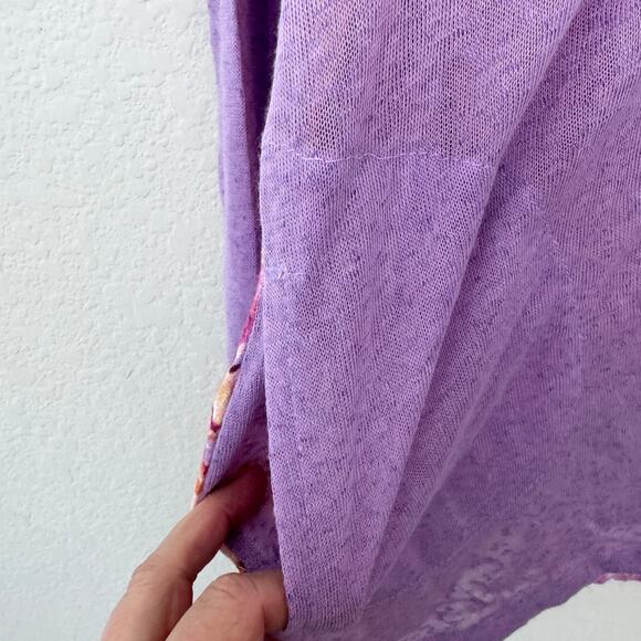 LOGO Lori Goldstein Womens Laine Button Blouse Top Size L Floral Sheer Purple - Picture 5 of 9